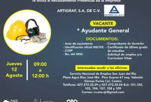 Reclutamiento presencial para ayudante general en empresa de SJR