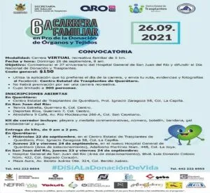 Invitan a participar en la 6ta Carrera Familiar en Pro de la Donación de Órganos y Tejidos 2 Invitan a participar en la 6ta Carrera Familiar en Pro de la Donación de Órganos y Tejidos