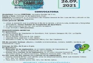 Invitan a participar en la 6ta Carrera Familiar en Pro de la Donacion de Organos y Tejidos