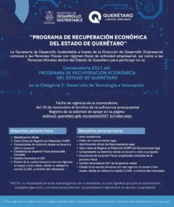 Se abre convocatoria de apoyo en Tecnología e Innovación para Recuperación Económica en Querétaro 2 Se abre convocatoria de apoyo en Tecnología e Innovación para Recuperación Económica en Querétaro