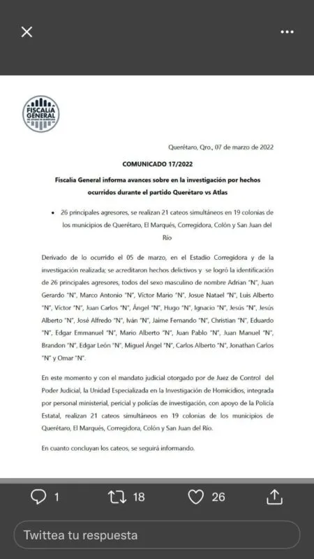 La fiscalía estatal informa sobre cateo simultáneo qué se llevan a cabo en varios municipios quereta