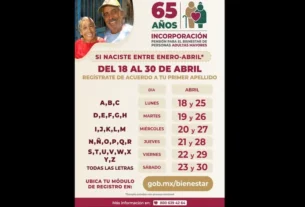 18 de abril iniciara registro a la Pension para el Bienestar de las Personas Adultas Mayores 2
