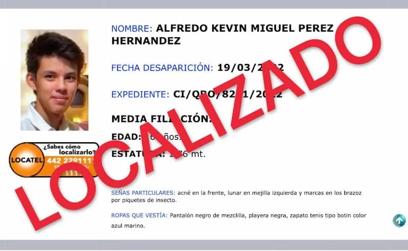 Fiscalia localiza al joven Alfredo Kevin en la capital de Queretaro