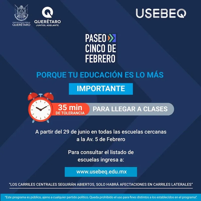 Anuncian flexibilidad en horario de entrada de escuelas publicas aledanas a obra de 5 de Febrero