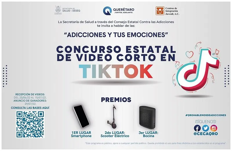 Participa en el Concurso Estatal de Video Corto en TikTok Adicciones y tus Emociones
