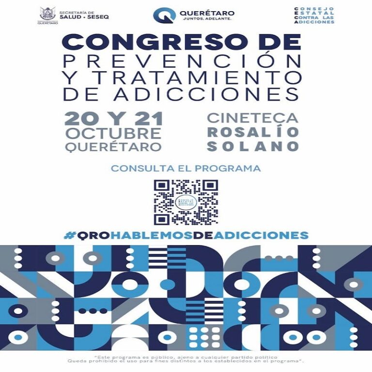 SESEQ invita al Congreso de Prevención y Tratamiento de Adicciones en mpio de Querétaro