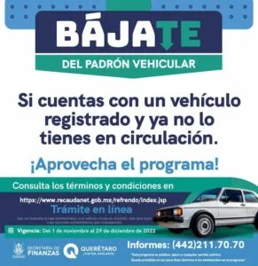 Secretaría de Finanzas extiende programa Bájate del Padrón Vehicular en Querétaro 4 Secretaría de Finanzas extiende programa Bájate del Padrón Vehicular en Querétaro