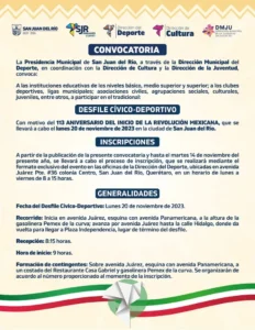 Municipio de San Juan del Río convoca al Desfile Cívico-Deportivo del 20 de Noviembre